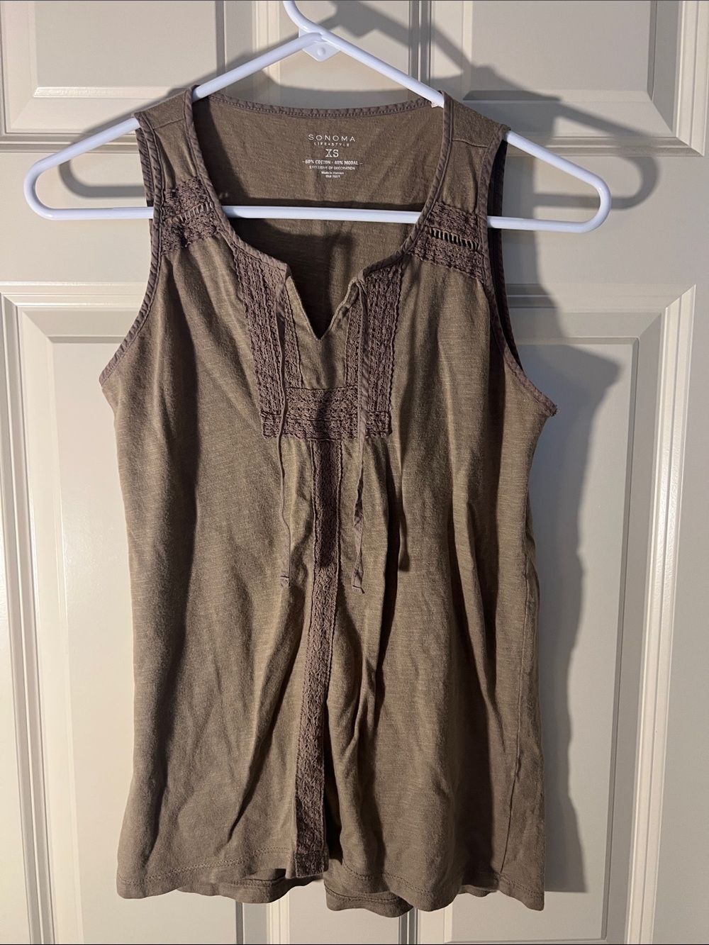 Sonoma Brown Crochet-Trim V-Neck Tank